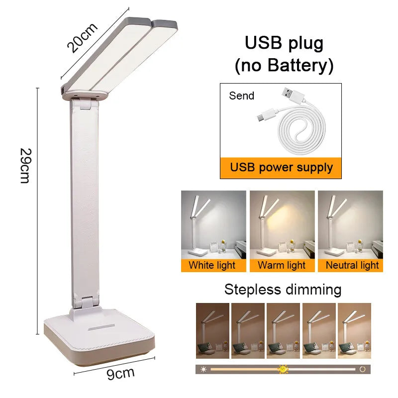 Lampe de bureau LED rechargeable par USB, 3 niveaux d'intensité, tactile, protection des yeux, pliable, idéale pour la chambre à coucher