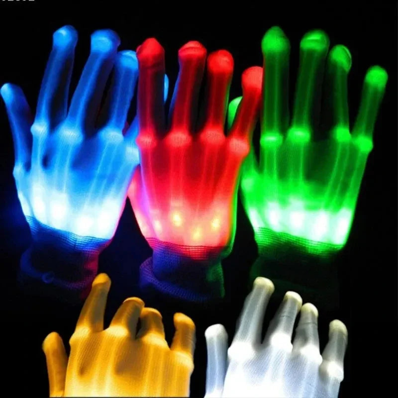 Gants LED fluo pour Halloween, accessoires lumineux et clignotants, motif tête de mort, accessoires de costume de scène