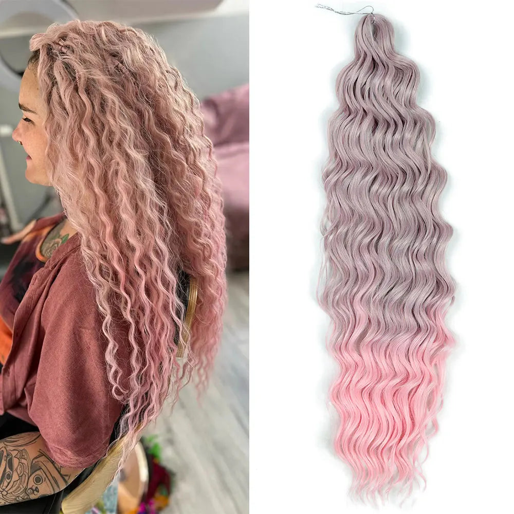 ALIBABY 24Inch Synthetic Loose Deep Wave Braiding Hair Extension Water Wave Crochet Braid Hair for Braids Ombre Blonde Fake Hair