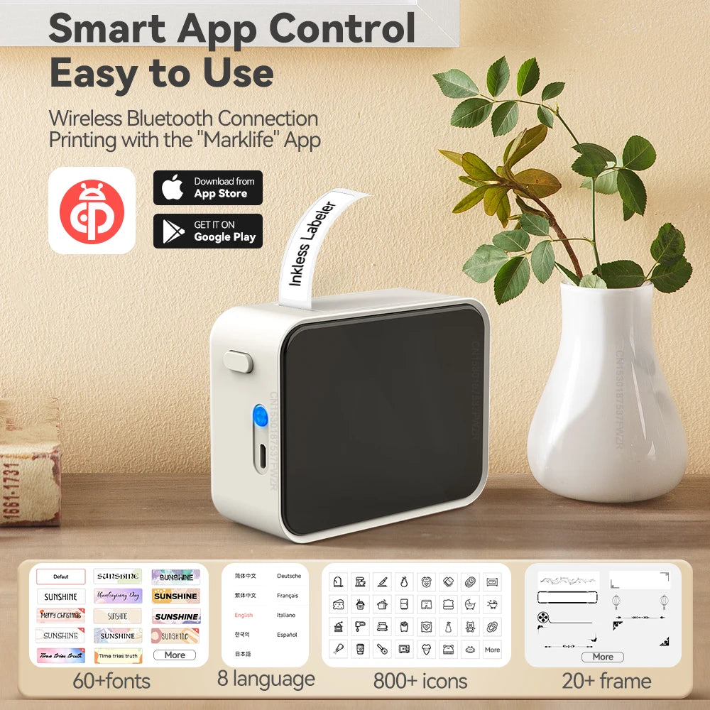 Imprimante d'étiquettes Pristar P15, mini-étiqueteuse portable sans encre Bluetooth, similaire à l'étiqueteuse D30 D11 D101 D110, imprimante thermique