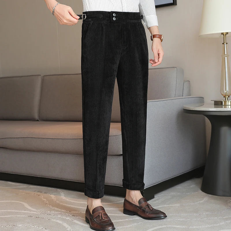 Nuevo pantalón informal de cintura alta de felpilla napolitana de lujo ligero para hombres, pantalón de vestir para hombres de ajuste delgado con sensación premium, pantalón