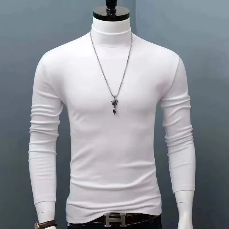 Camiseta de algodón de cuello alto y corte ajustado para hombre