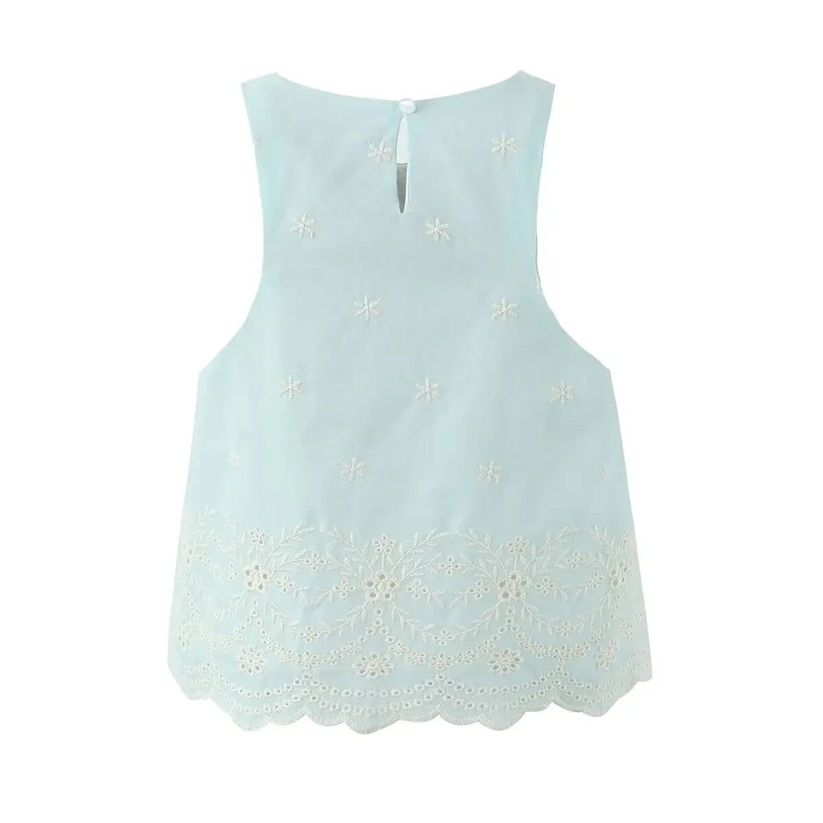 Conjunto de dos piezas de falda y top sin mangas a juego para mujer, falda vintage azul claro, conjunto de vestido de algodón bordado estilo francés