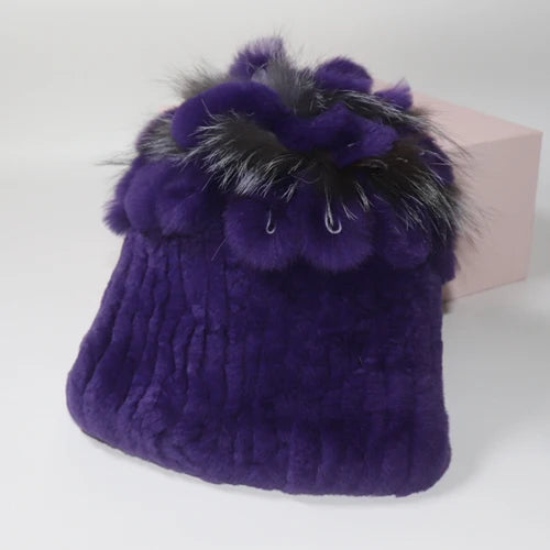 Hot Sale Russia Winter Quality Real Fur Hat Natural Warm Rex Rabbit Fur Cap Lady Warm Knitted 100% Genuine Rex Rabbit Fur Hats