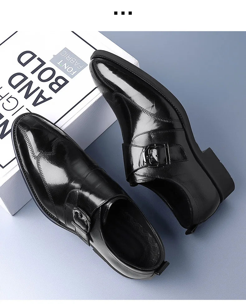 Zapatos de vestir de negocios para hombre con cierre, zapatos de cuero formales para hombre, calzado Oxford, mocasines Oxford de cuero de alta calidad para hombre