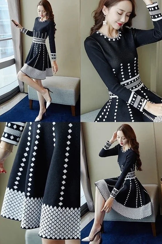 Vestido de manga larga para mujer a la moda, vestidos midi para mujer, elegante y bonito, casual, juvenil, verano 2025, otoño, invierno, ropa de lujo