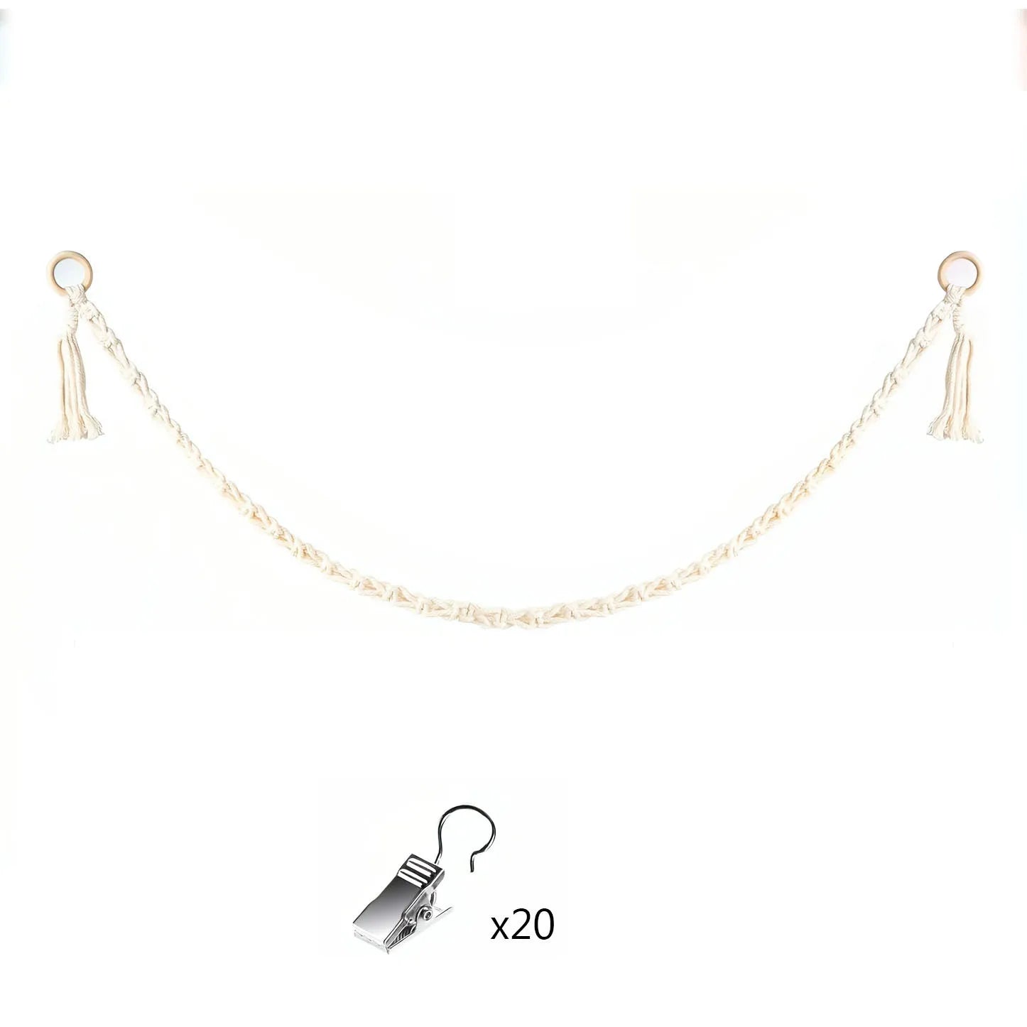 Expositor de juguetes de peluche con 20 clips, cadena de almacenamiento de macramé bohemio para colgar en la pared para decoración de dormitorio, guardería, sala de juegos
