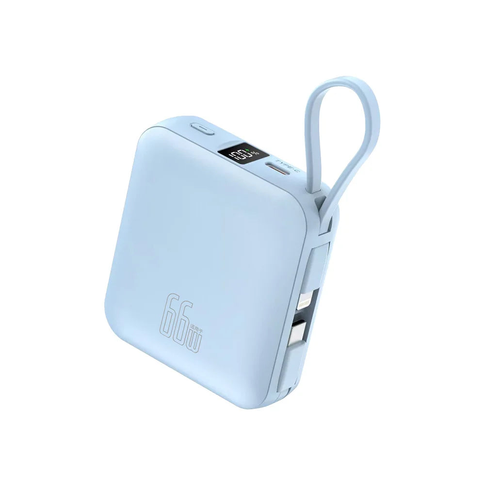 10000 mAh powerbank 22,5 W superrask lading, kompakt og bærbar med egen kabel, Mini 3C-sertifisert mobil strømforsyning.