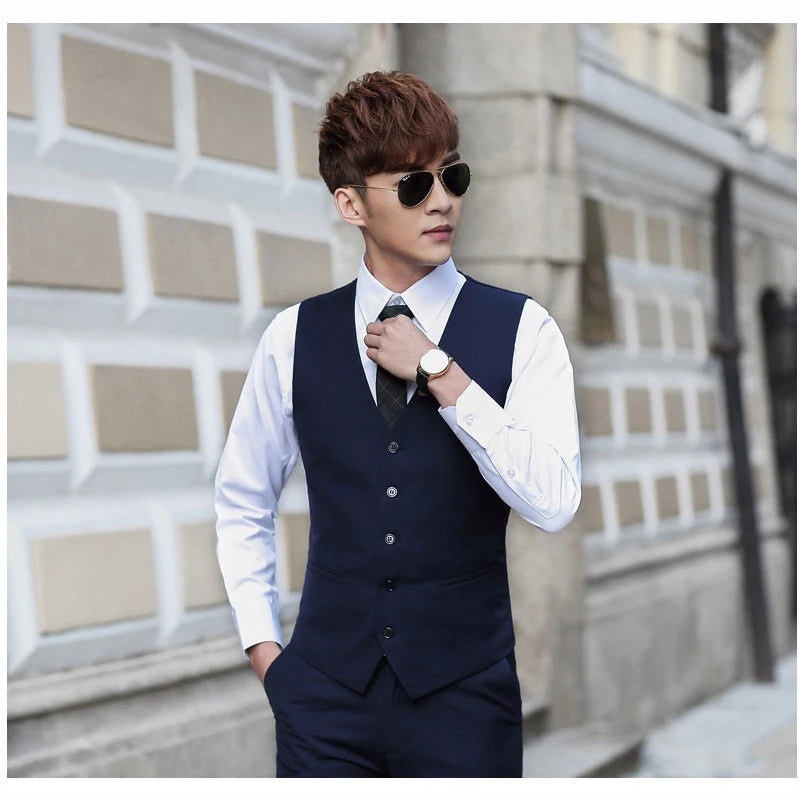Gilet de costume simple boutonnage tendance pour homme, gris et noir, haut de gamme, coupe cintrée, formel, décontracté, grande taille 7XL