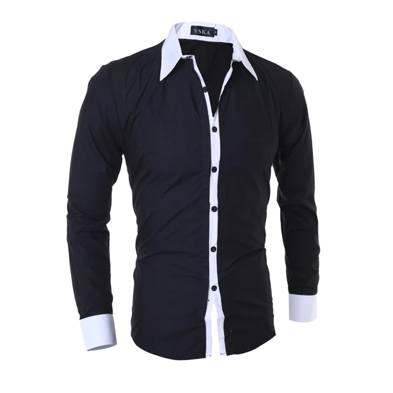 Men Long Sleeve Shirt Spring Striped Shirts Slim Fit Male Casual Social Patchwork Shirt Turn-down Collar Camisa Masculina