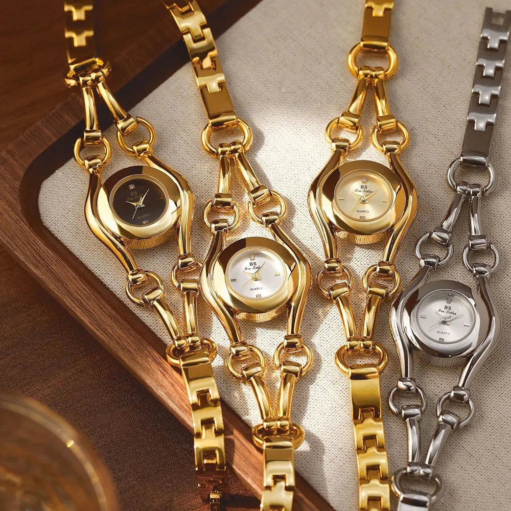 Relojes de lujo de moda para mujer Nuevos relojes de pulsera vintage dorados de lujo para mujer Reloj de cuarzo de vestir para mujer Relogio Feminino