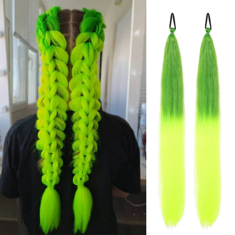 2PCS Synthetic pair of female rubber band boxing color synthetic braided ponytail wig long straight hair heat-resistant ponytail