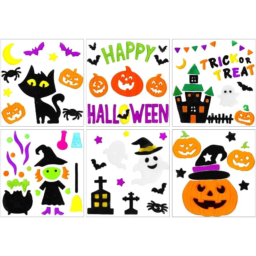 6pcs Halloween Gel Window Clings for Home Decor Perfect for Pumpkins Witch Bats and Spider Designs on Windows to Create a Spook