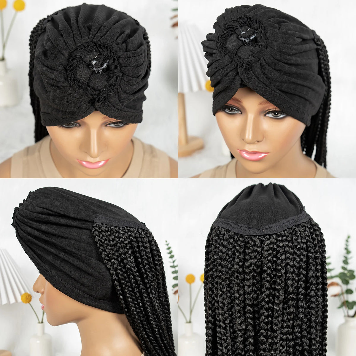 Pelucas trenzadas sintéticas con turbantes de moda para mujer, sombrero diario, diadema, peluca de 30 pulgadas con trenzas sin nudos para mujer