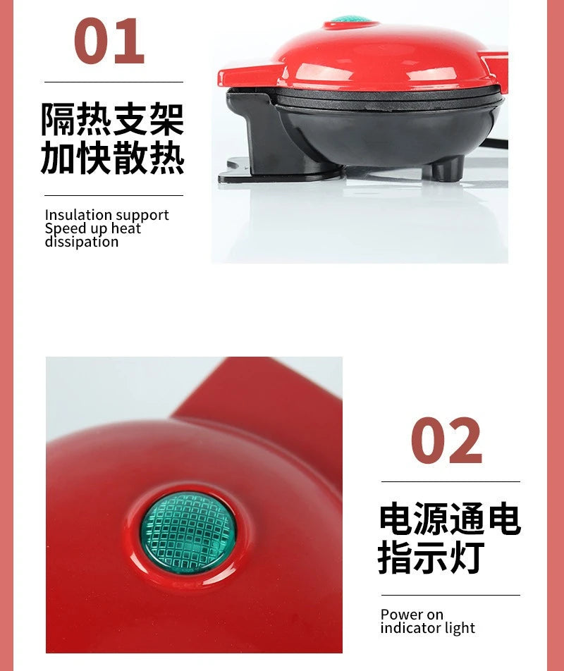 Multi Functional Mini Heart-shaped Waffle Maker Double-sided Heated Breakfast Toaster, Portable Baking Machine Family Party