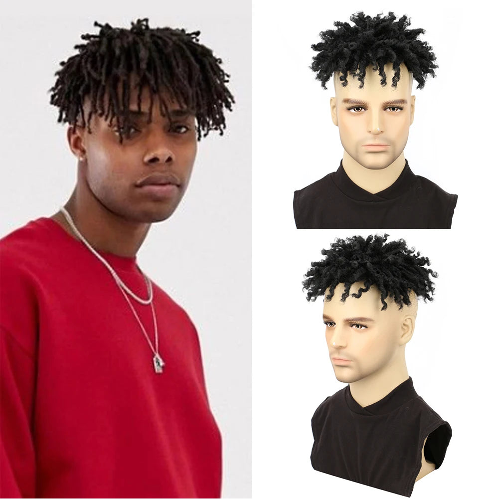 Saisity Perruque courte synthétique dreadlocks pour hommes africains au quotidien
