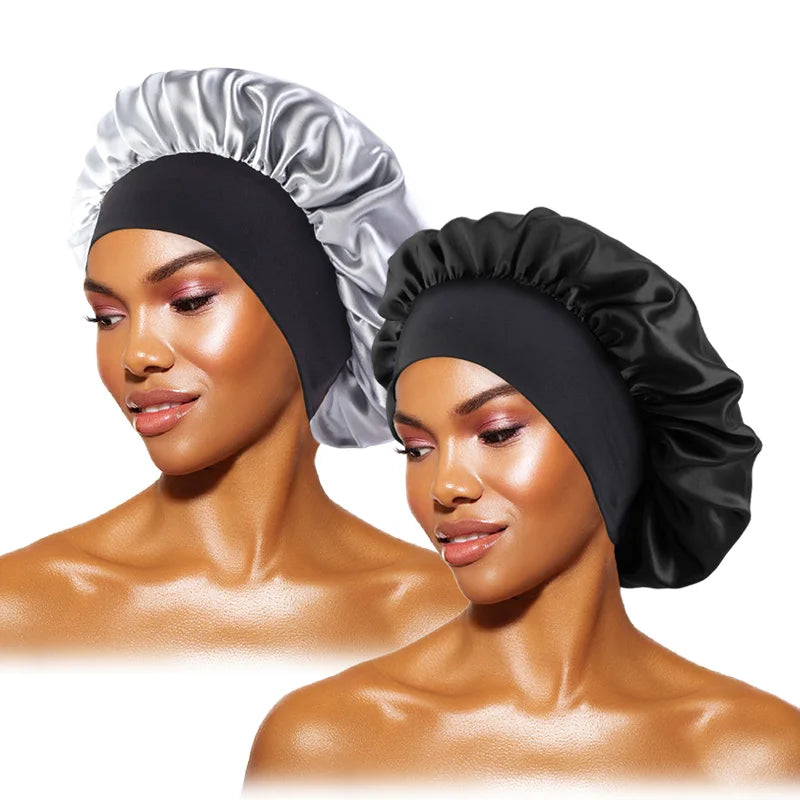 Gorros de satén lisos para mujer, con ala ancha, para dormir, bañarse, gorro unisex, con banda elástica, para el cuidado del cabello