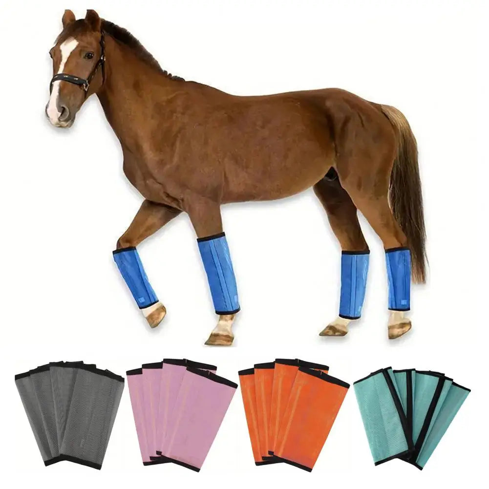 Lot de 4 guêtres anti-mouches pour chevaux, leggings respirants en maille, fournitures pour chevaux pour réduire les dommages causés par les sabots et la fatigue des jambes.
