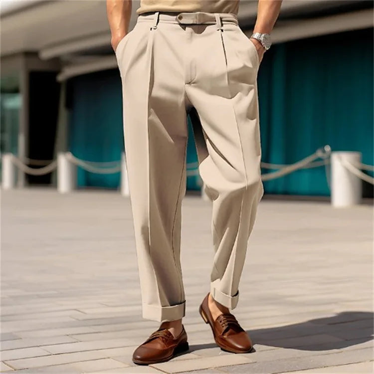 Pantalones de hombre formales, de cintura media, abotonados, rectos, lisos, cómodos, para uso diario al aire libre, a la moda.