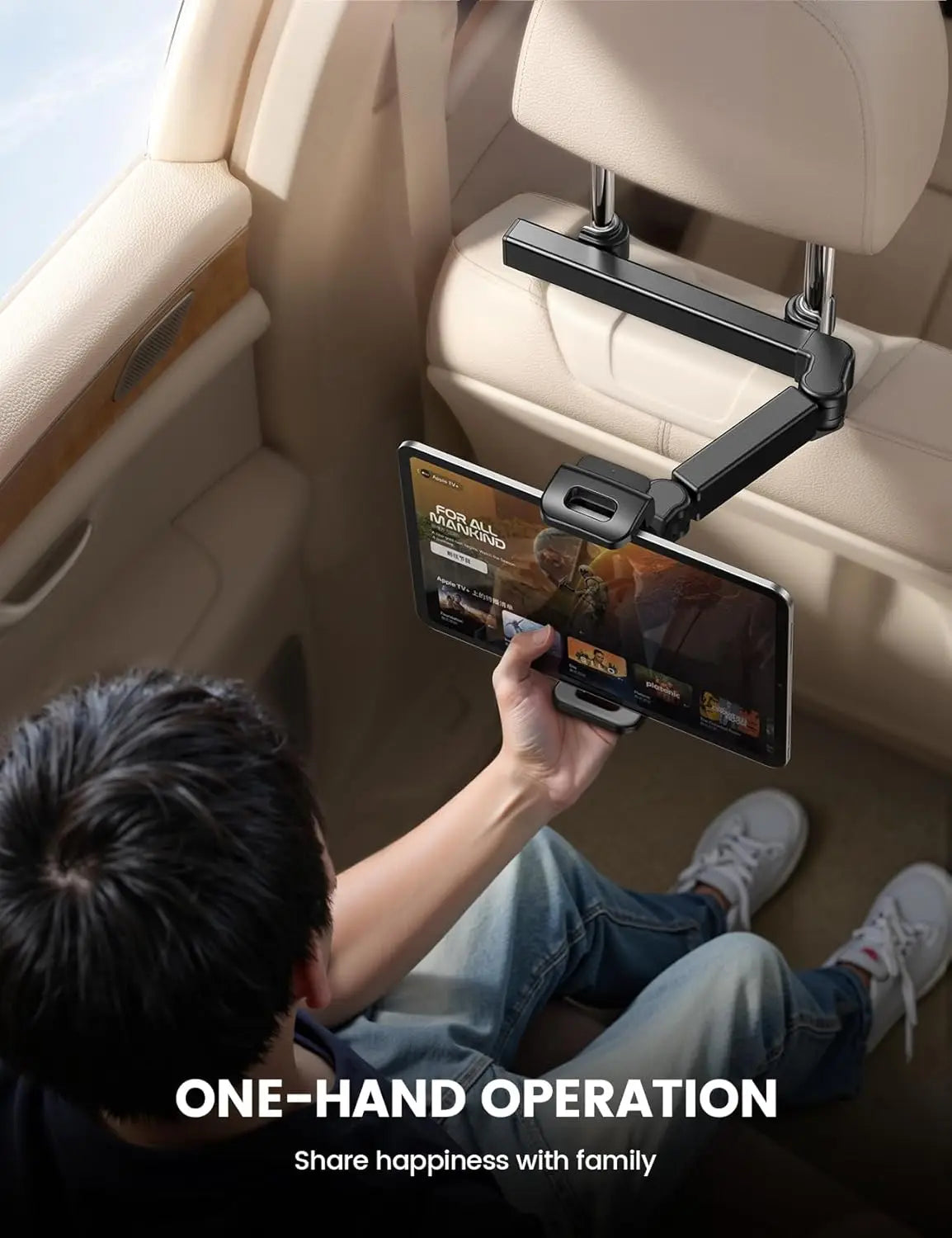 Adjustable Car Headrest Tablet Holder with Extension Arm for 4.7-11" Devices, Ideal for Kids Road Trips