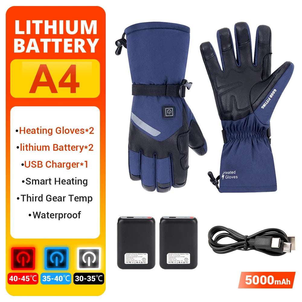 Guantes térmicos eléctricos Guantes de esquí de invierno calefactables para motocicleta cálidos impermeables recargables térmicos para motos de nieve