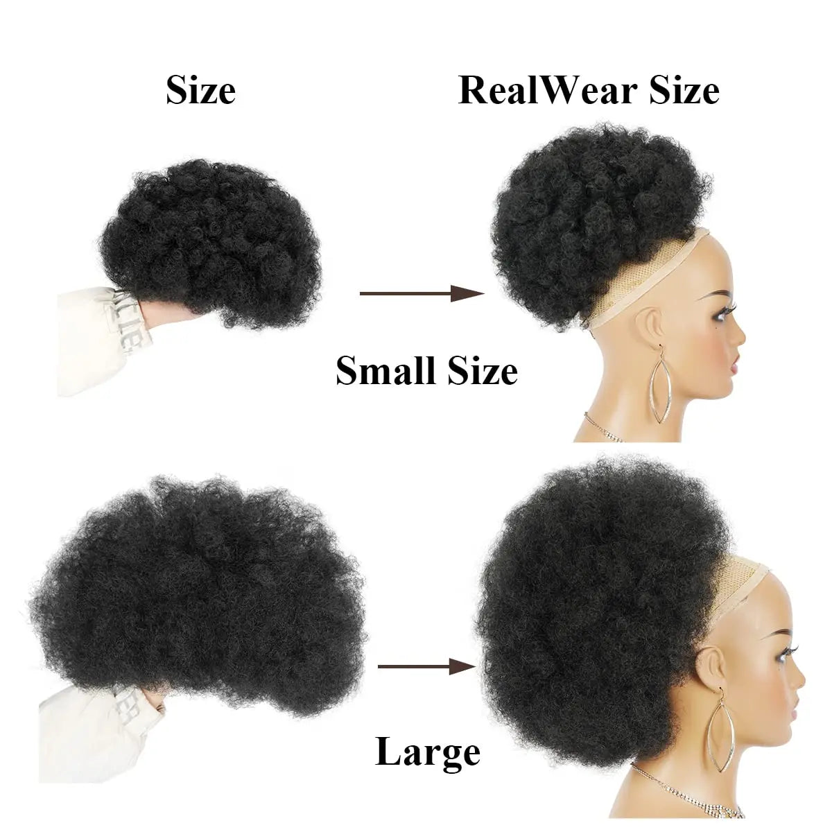 Synthetic 10Inch Big Afro Puff Drawstring Ponytail Extensions for Black Women 4b Kinky Curly Hair Bun Ponytail Wigs Daily Use