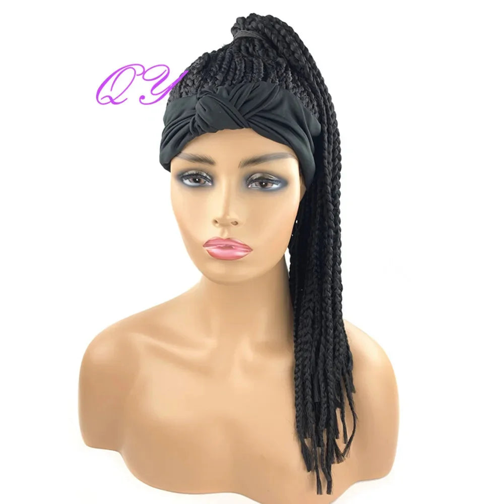 Perruques tressées synthétiques pour femmes Bandeau Tresses africaines douces noires longues Perruque à queue de cheval Mécanisme Dreadlock Perruque complète