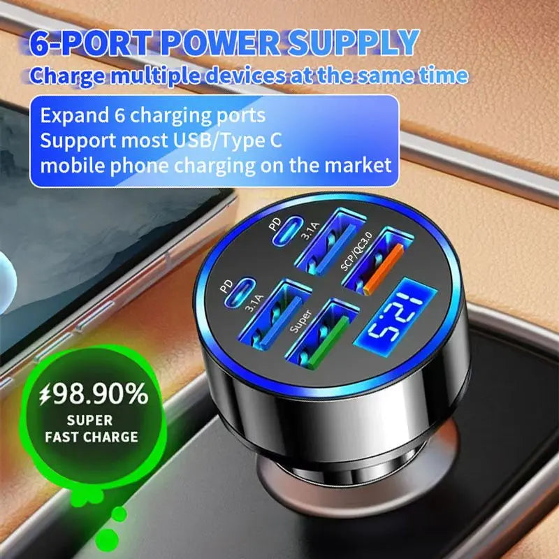 100W 6-Port Fast Car Charger