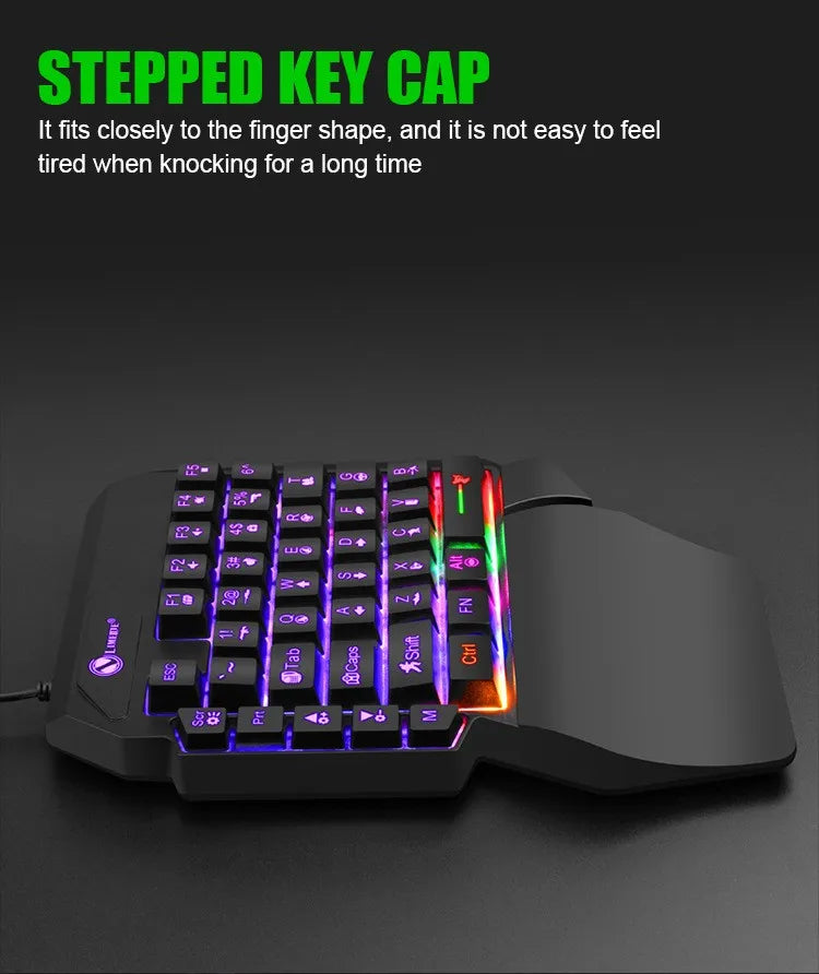 Teclado gaming de una mano y 35 teclas, mini teclado USB ultradelgado con retroiluminación para ordenador portátil, de sobremesa y smartphone