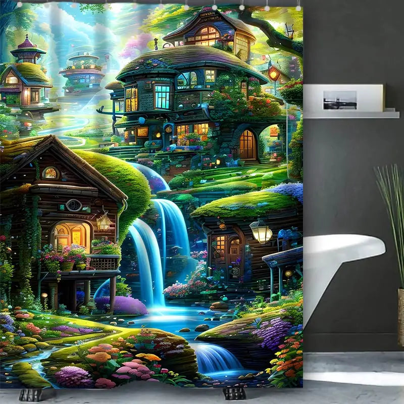 Dream view Cottage Bathing Curtain Bathroom Shower Curtain Waterproof With 12 Hooks Home Deco Free Ship
