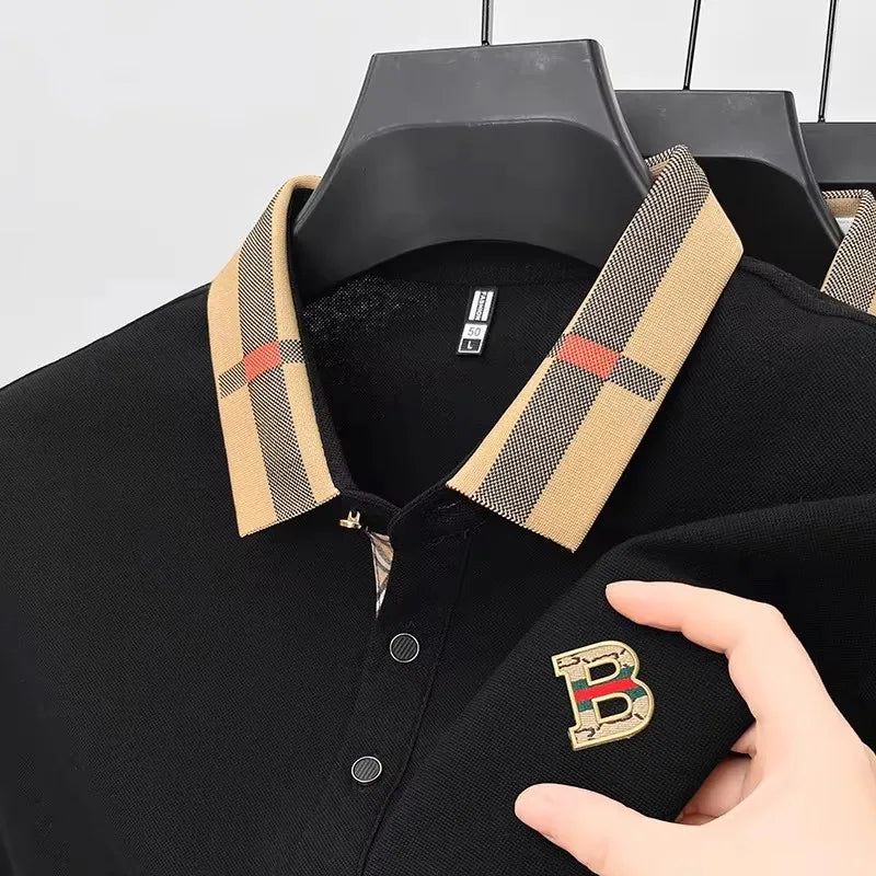 Polo de manga corta con logo de marca de lujo, camisa de polo de seda y algodón de alta gama, transpirable, para hombre, nueva colección de verano, camiseta Paul, ropa de hombre informal de moda.