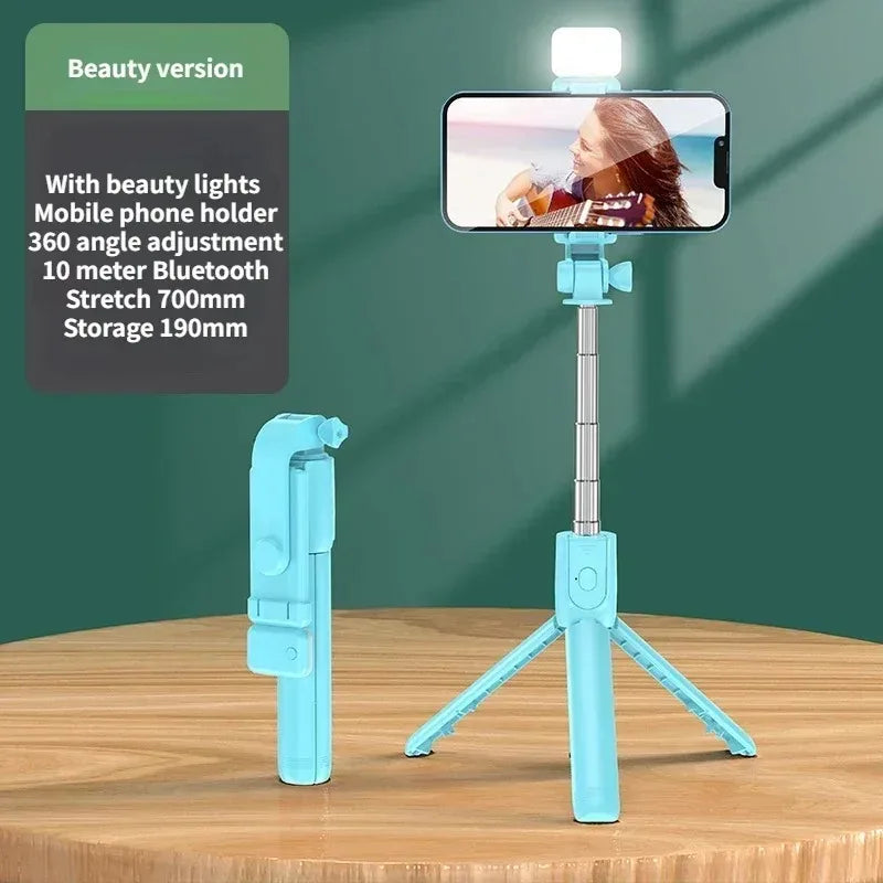 Selfiestang trådløst stativ med lys Bluetooth-fjernkontroll Uttrekkbart stativ for iPhone mobiltelefon Tiktok livestreaming