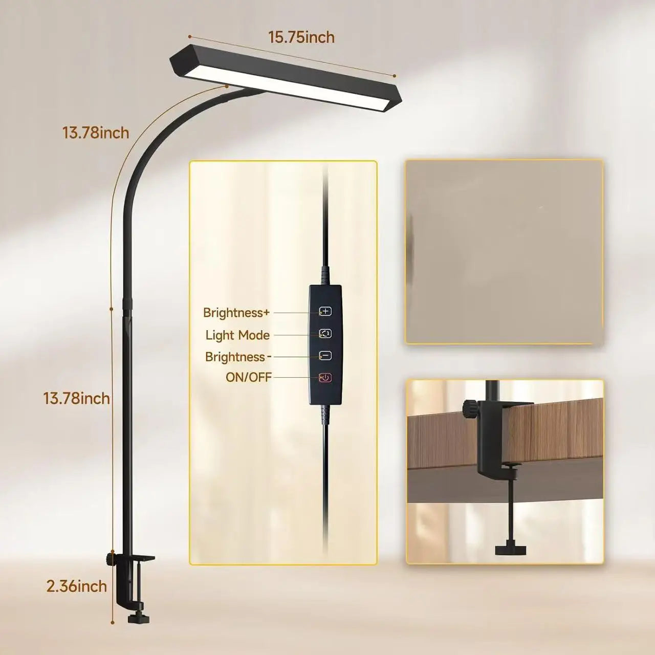 Lámpara de escritorio LED para oficina y hogar, luz de escritorio con cuidado ocular, atenuación continua, cuello de ganso flexible ajustable, lámpara de escritorio USB con abrazadera