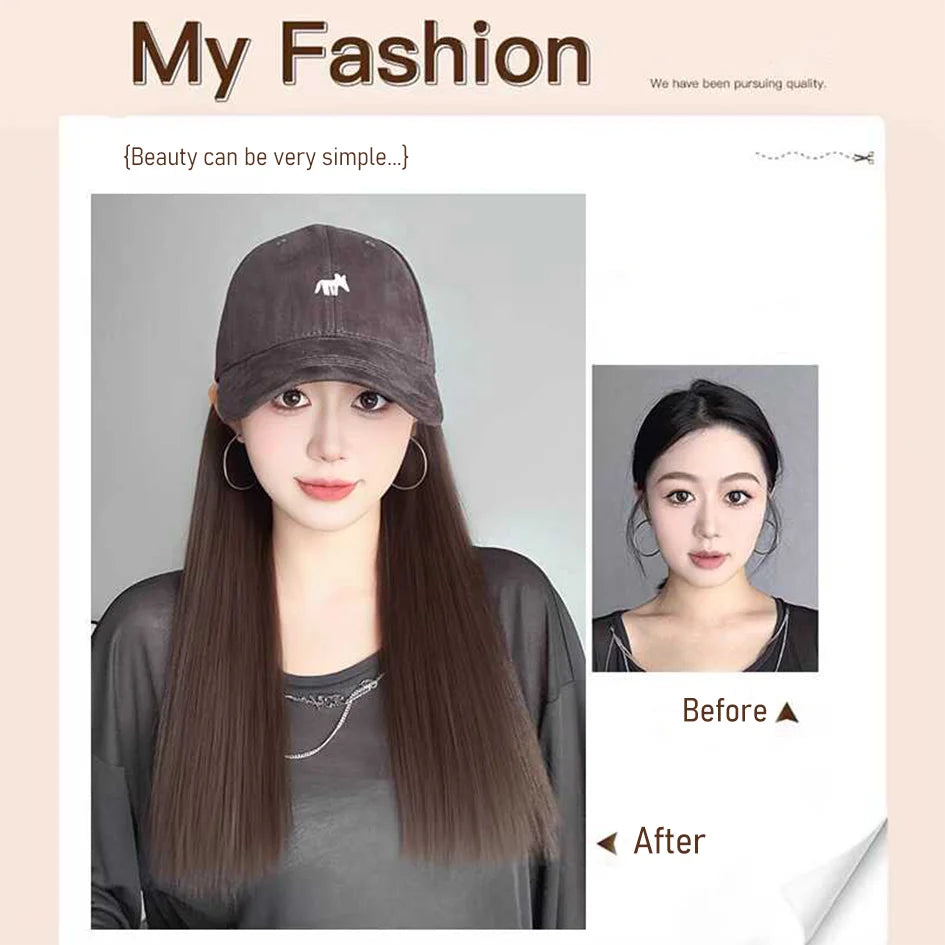 synthetic 30/40cm45cm wig baseball cap long straight hair wig duck tongue cap bobble head curly hair ponytail bob Christmas gift