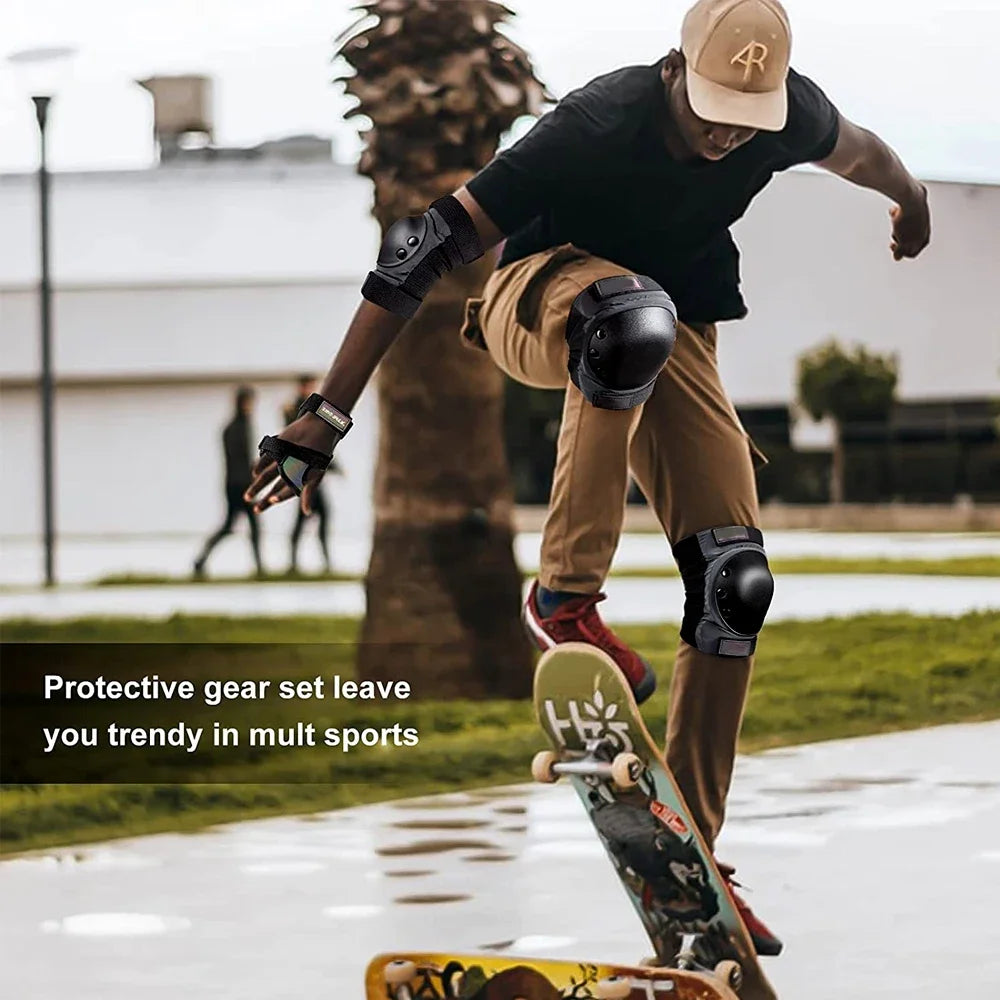 Ensemble de 6 genouillères et coudières pour adultes et enfants, équipement de protection pour patins à roulettes pour jeunes, genouillères et coudières 3 en 1, protège-poignets pour patins à roulettes