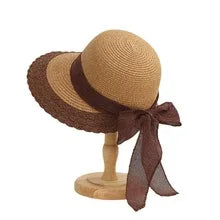 Sombrero de sol de verano estilo bohemio para mujer, protección solar, gorra de pescador de paja de playa, visera de encaje con lazo grande a la moda