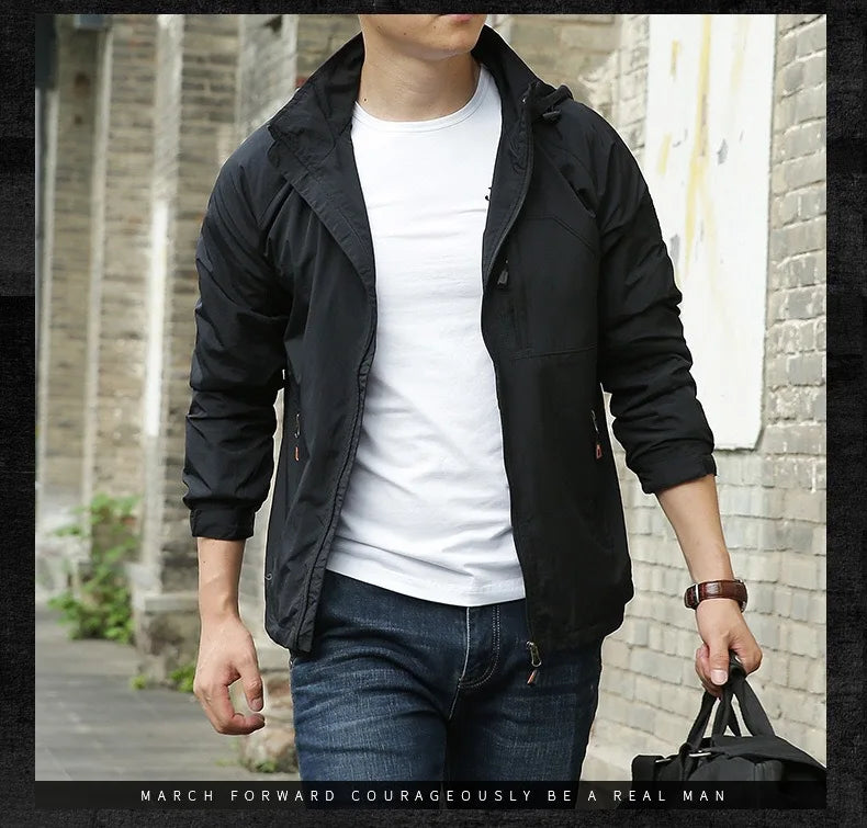 Chaqueta de hombre para senderismo y camping al aire libre, impermeable, cortavientos con capucha, abrigo informal nuevo de otoño, chaqueta táctica militar para hombre 6XL