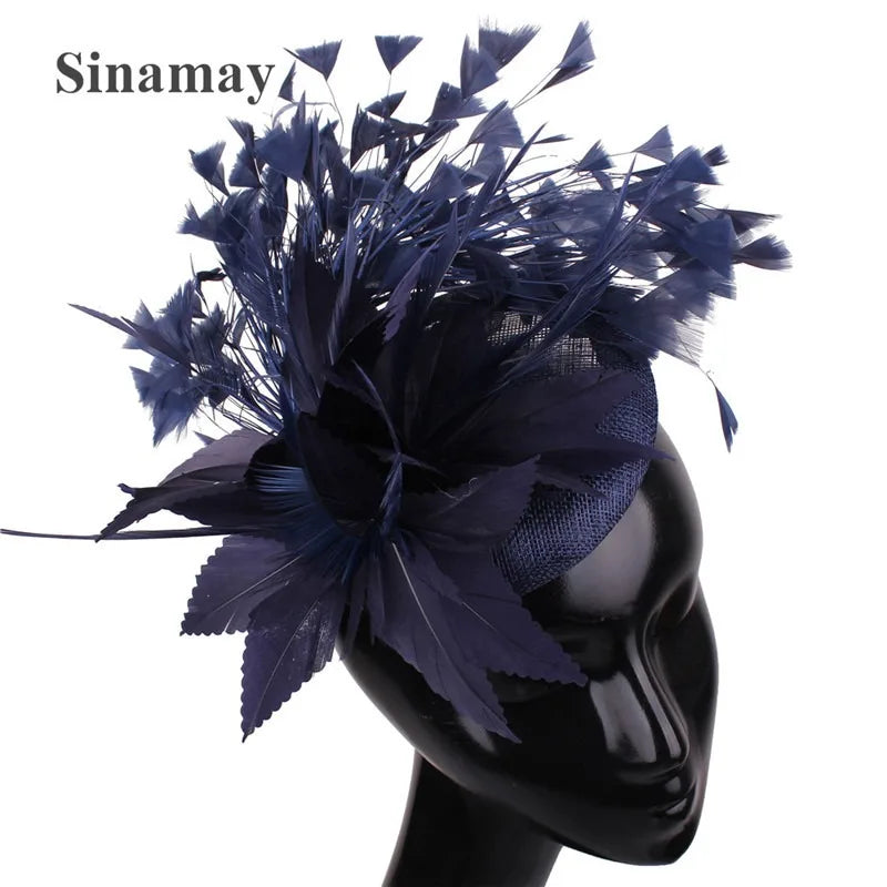 Fashion Feathers Hats Sinamay Fascinators Chapeau Elegant Women Hair Fedora Accessory Ladies Party Tea Race Headwear With Clips
