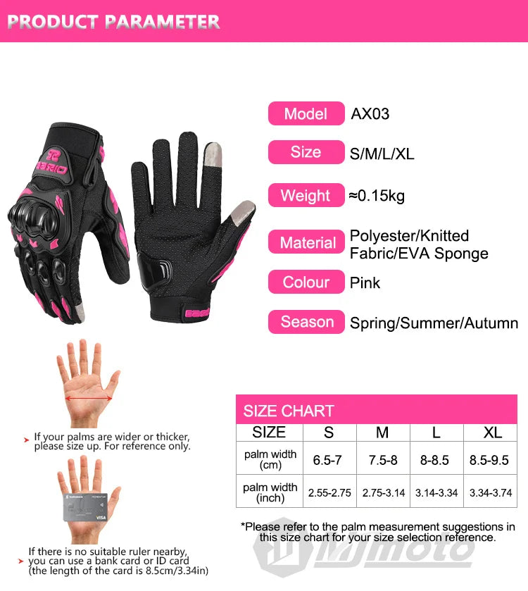 Guantes AXIO New Lady Pink de moto para ciclismo, con pantalla táctil, motocross, resistentes al desgaste, antideslizantes, de malla transpirable