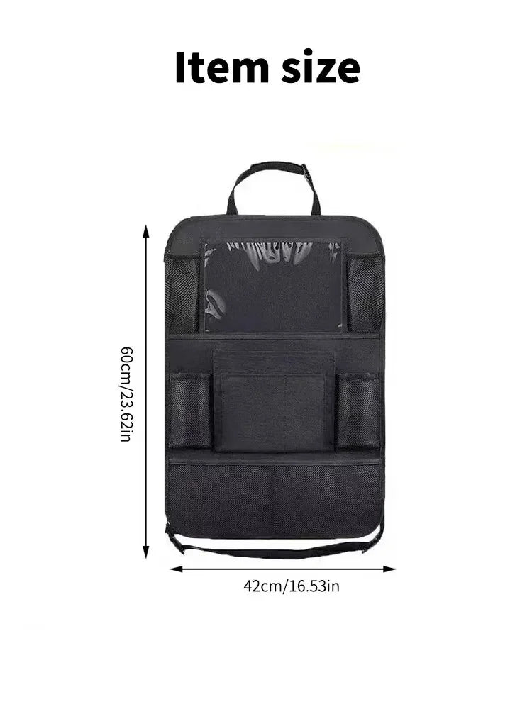 Organizador de almacenamiento para asientos de automóvil, multifuncional, tela Oxford, bolsa de almacenamiento multiusos para el respaldo del coche con soporte para tablet con pantalla táctil