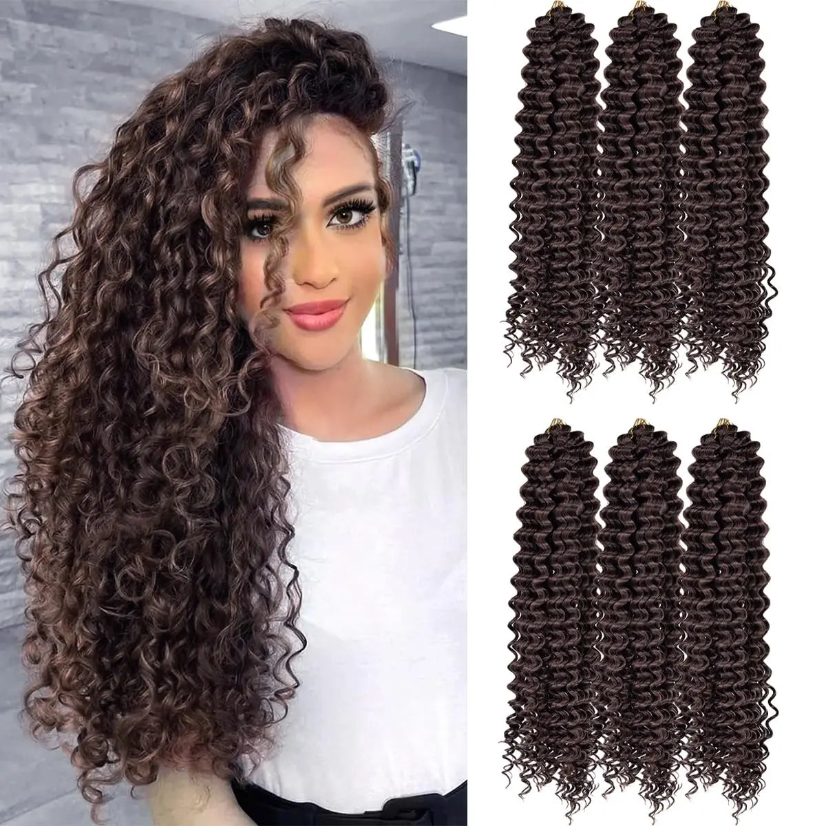 Synthetic 22 Inch Deep Wavy Twist Crochet Hair Synthetic Afro Curly Hair Crochet Braids Ombre Brown Braiding Hair Extensions