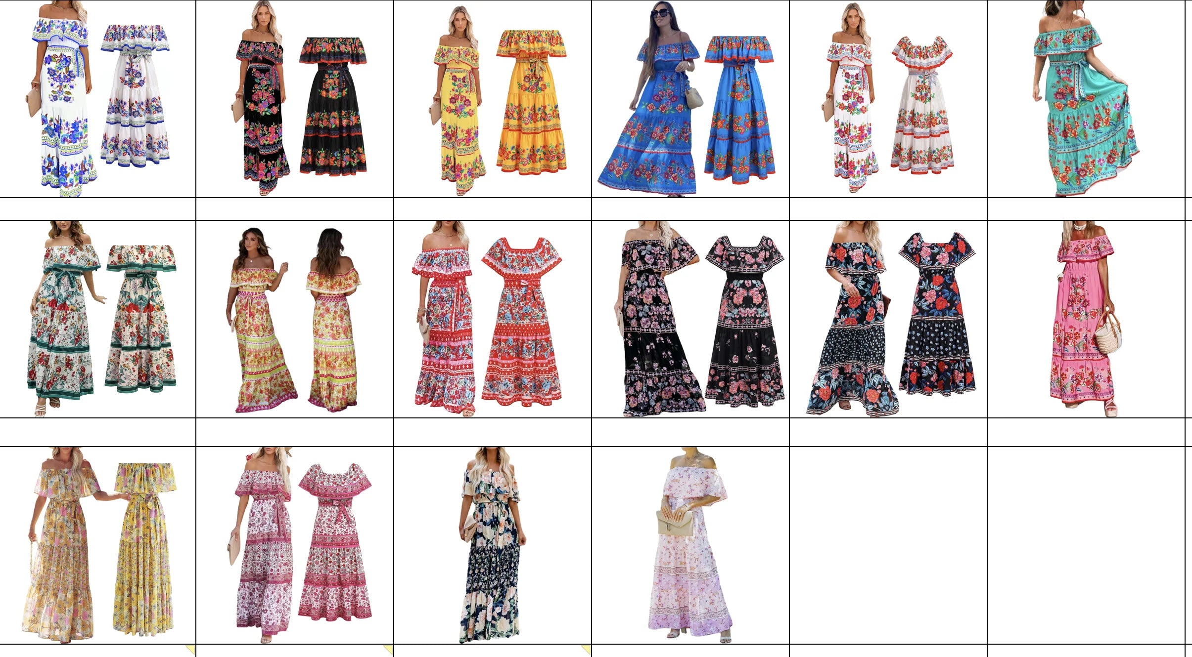 Vestido mexicano tradicional étnico mexicano del Cinco de Mayo con estampado floral de verano y hombros descubiertos para mujer