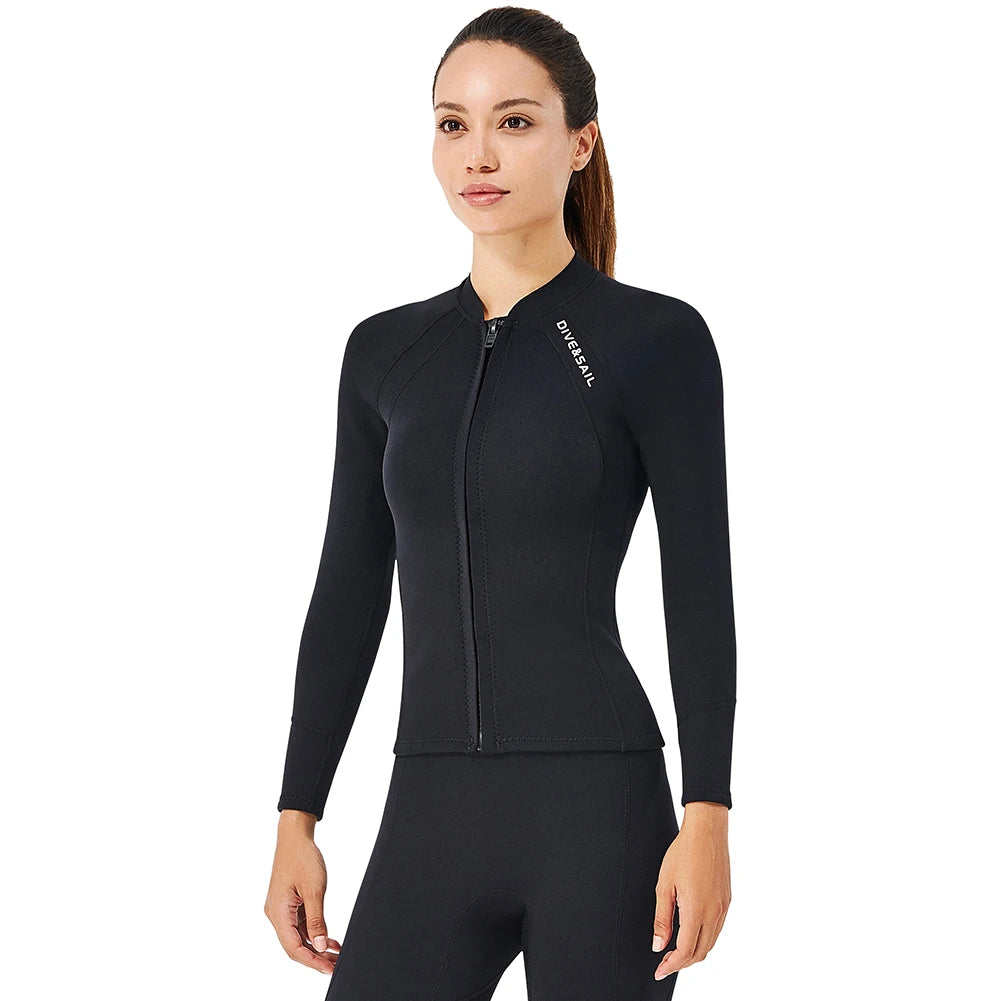 2MM Neoprene Wetsuit Women Zip Diving Jacket Long Sleeve Snorkeling Coat Women Surfing Jacket Clothes Thermal Swimwear Equipment