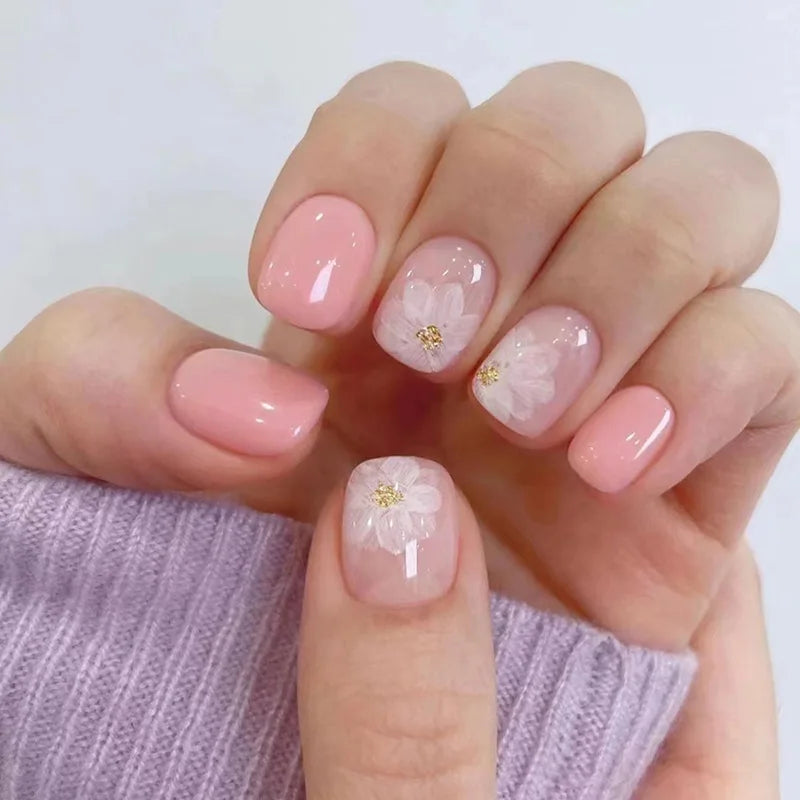 24 Uds uñas postizas de degradado blanco, cortas, cuadradas, bailarina, sencillas, de presión, usables, de color nude, puntas de manicura de cubierta completa