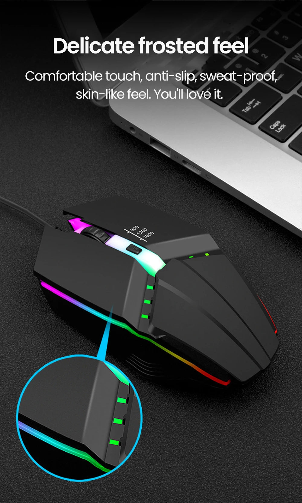 Mouse de gaming con cable Elough RGB – Silencioso, preciso y diseñado para el rendimiento