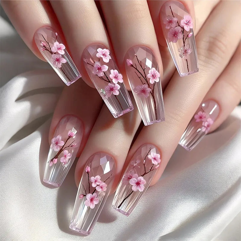 24 Piezas Uñas Postizas Ataúd Dulce Fresco Mariposa Flor Acrílico Brillo Uñas Falsas Brillantes Cubierta Completa Otoño Puntas de Uñas a Presión