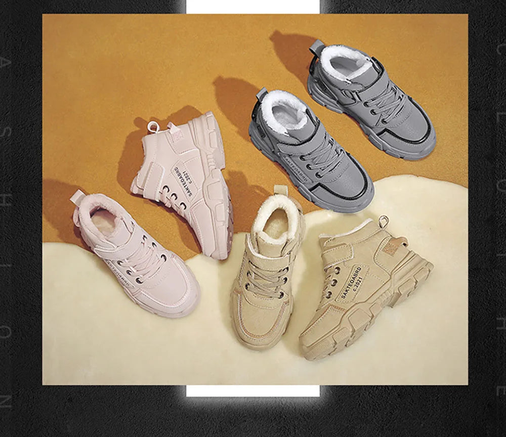 Winter Snow Boots For Children rend Fashion Plush Cotton Shoes Thick Warm Teenager Faux Fur Boots For Kids