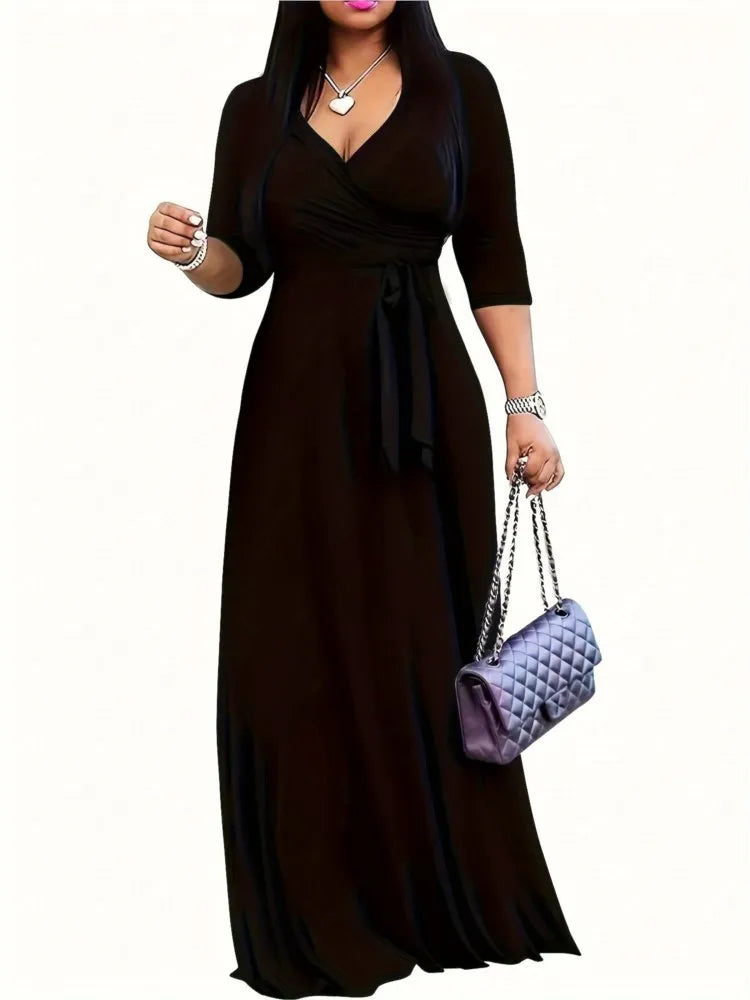 Vestido con estampado de moda para mujer, informal, sexy, con cuello en V profundo, con cordones, suelto, Robe Femme, ropa de mujer para vacaciones de verano
