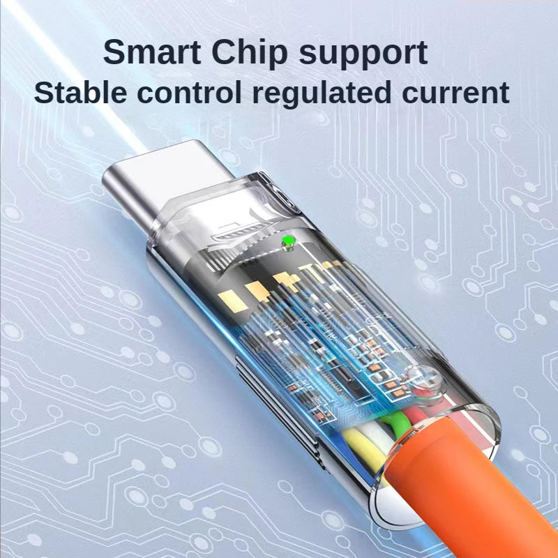 Cable de datos USB C de silicona líquida de carga súper rápida 120W 6A para iPhone 14 15 Huawei Samsung Xiaomi Cargador rápido Tipo C