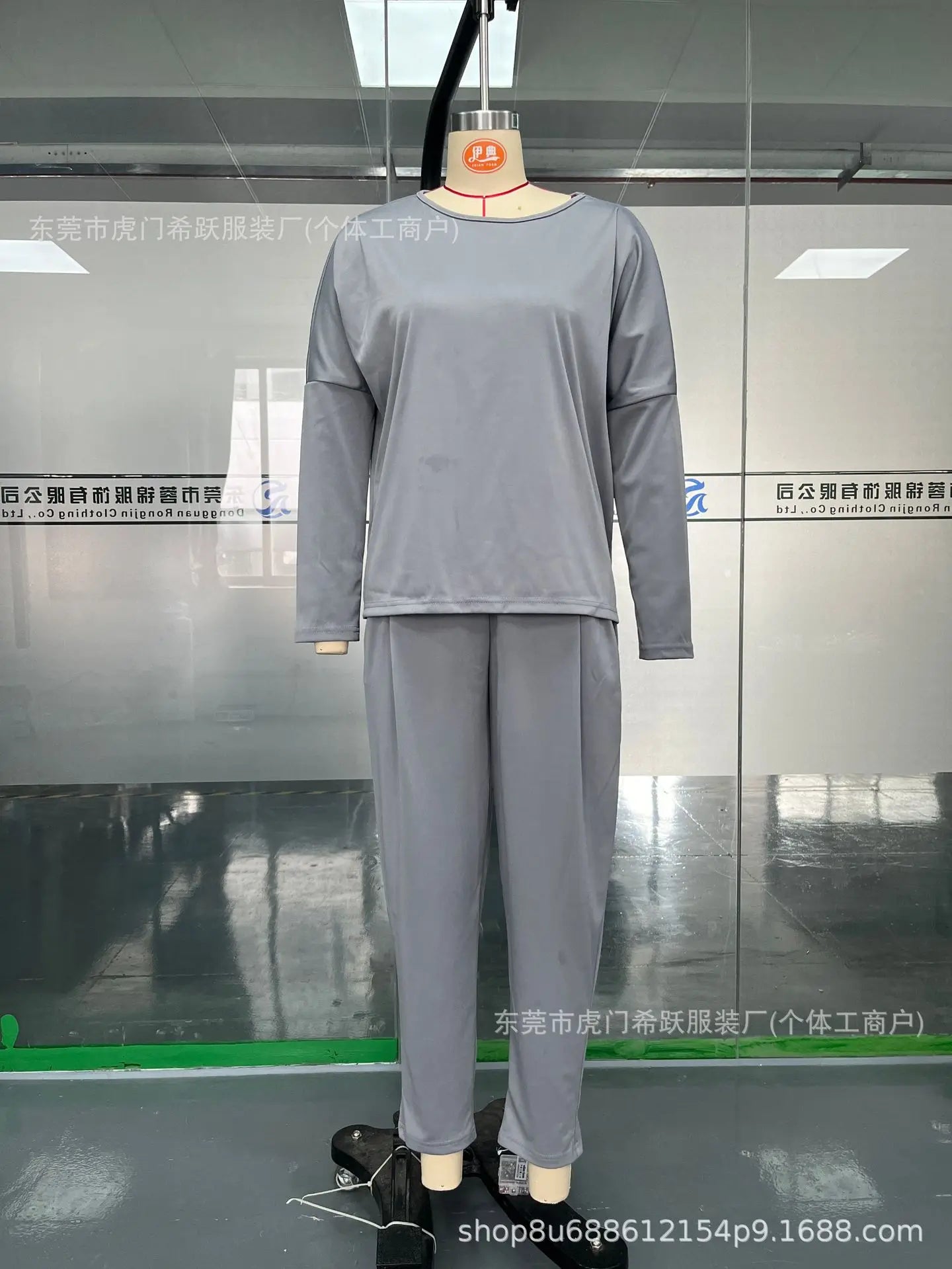 Conjuntos de dos piezas de pantalón para mujer, tops lisos de manga larga, cuello redondo, casual, pantalones largos de cintura media, bolsillos, elegante regular